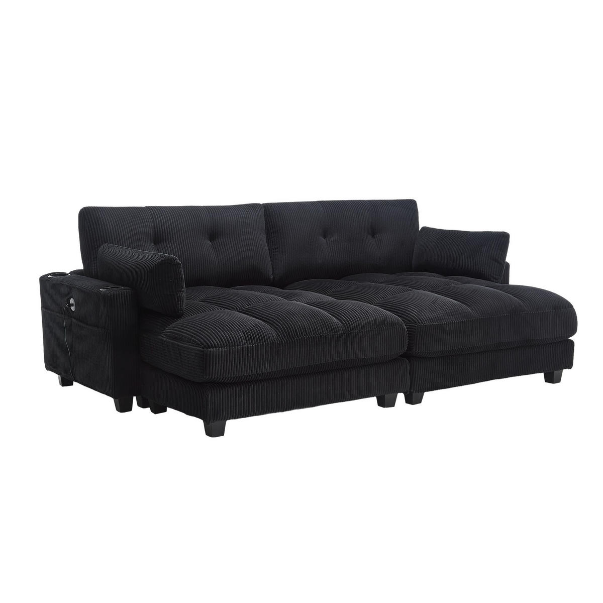 CHAISELONGUE Polsterliege,Ottomane,Sofa,Cordstoff,Schwarz - Schwarz, Textil (112/81/140cm) - LVHOM