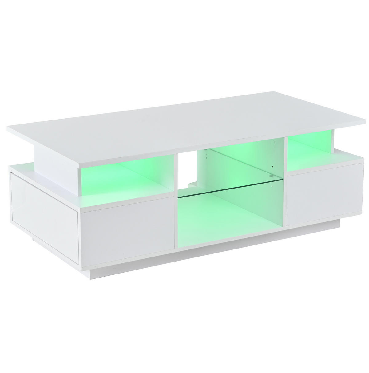 COUCHTISCH aus Spanplatte 100x50x36 cm in Weiß mit LED & 2 Schubladen - Weiß, Holzwerkstoff (100/50/36cm) - Modfu