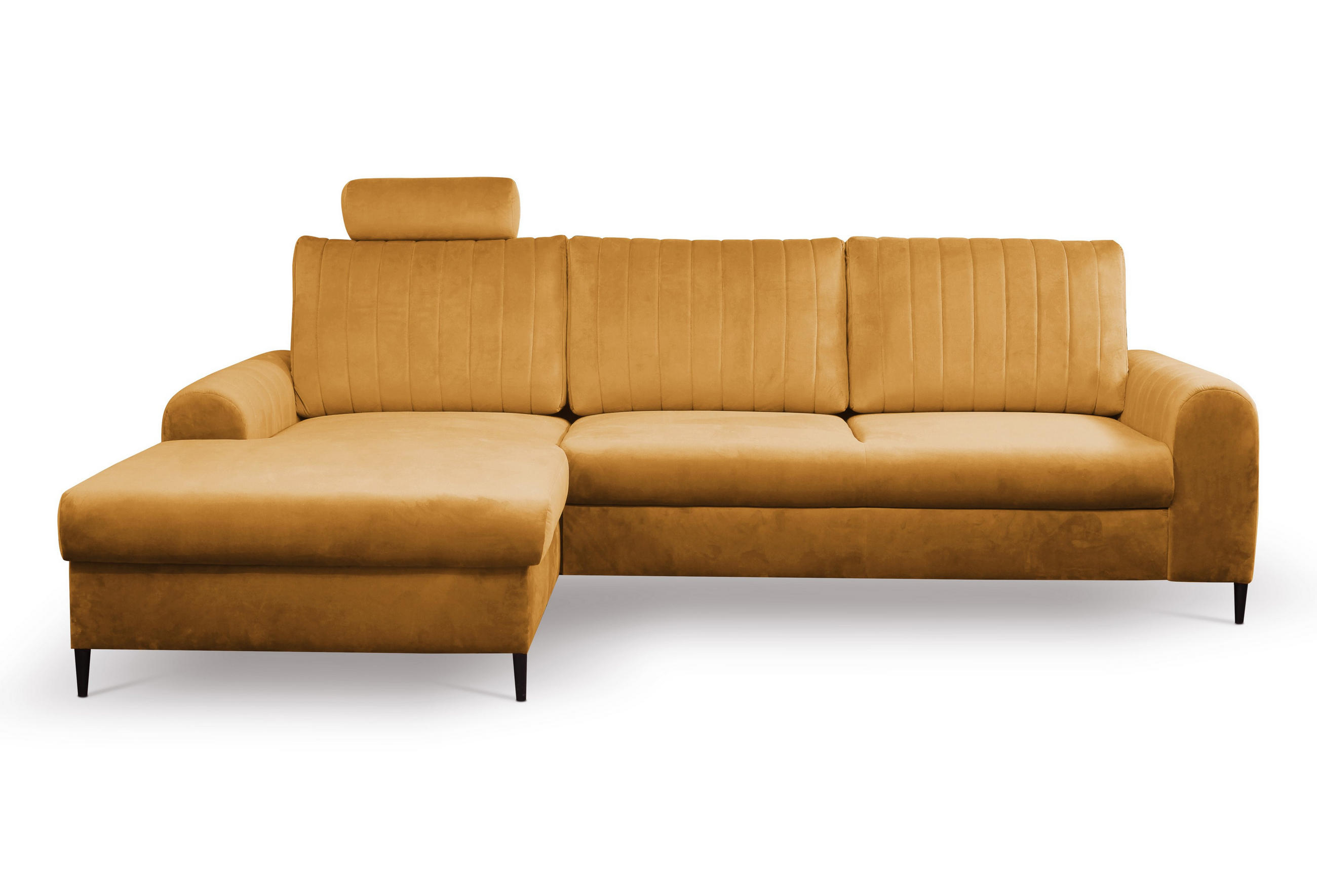 ECKSOFA VERONA L-S Gelb Velours-Stoff mit Schlaffunktion - Gelb, Holz (251/164cm) - MASSENO