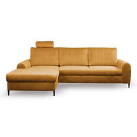 ECKSOFA VERONA L-S Gelb Velours-Stoff mit Schlaffunktion - Gelb, Holz (251/164cm) - MASSENO