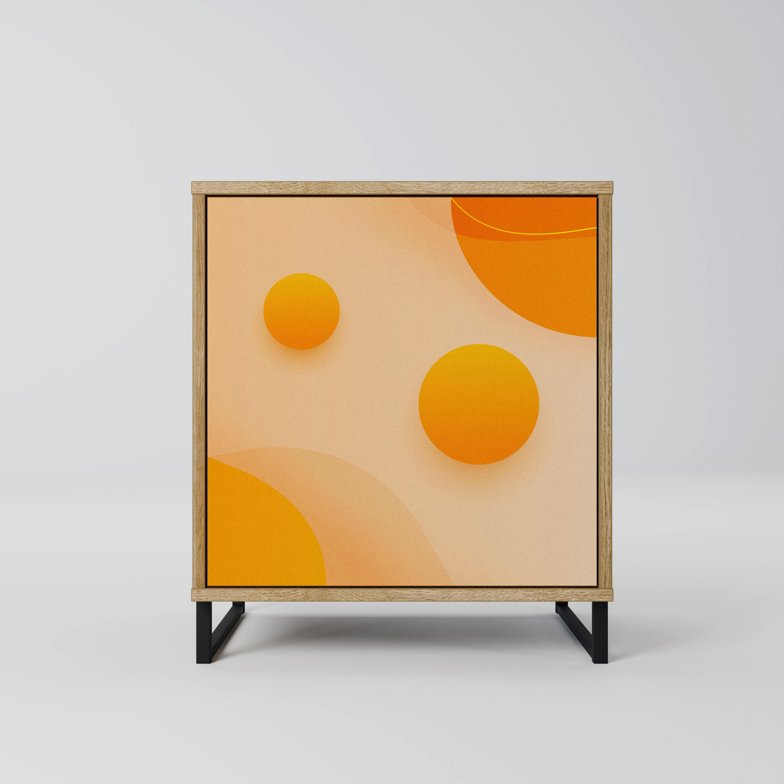 SIDEBOARD ORANGE ARRANGEMENT, Eichefarben, 57,5x42x67,5 cm, Schwarze Metall-Rahmenfüße - Eichefarben/Multicolor, Holzwerkstoff/Metall (57.5/67.5/42cm) - SpaceRebels