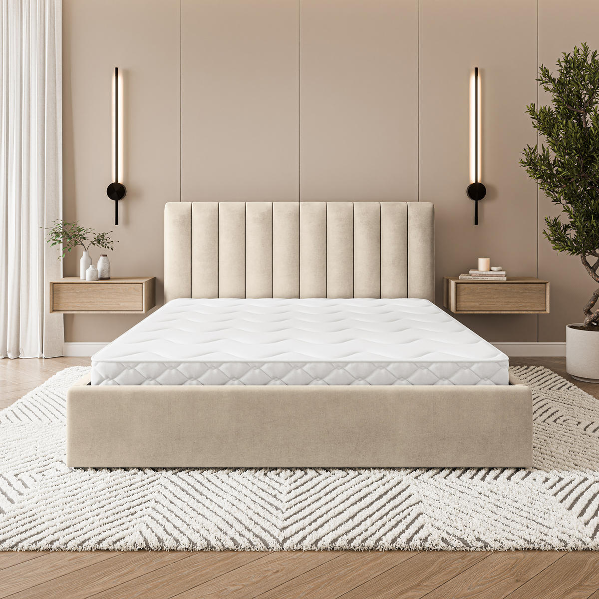 POLSTERBETT DEMERA MGV 120x200 cm mit Bettkästen - Beige - Beige, Holz (120/200cm) - MASSENO