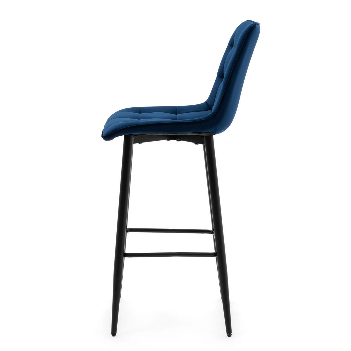 BARHOCKER CHIC gespolsterter mit Steppung - dunkelblau - Samt Velours - Schwarz/Dunkelblau, Textil/Metall (46/109/56cm) - NEW HOME