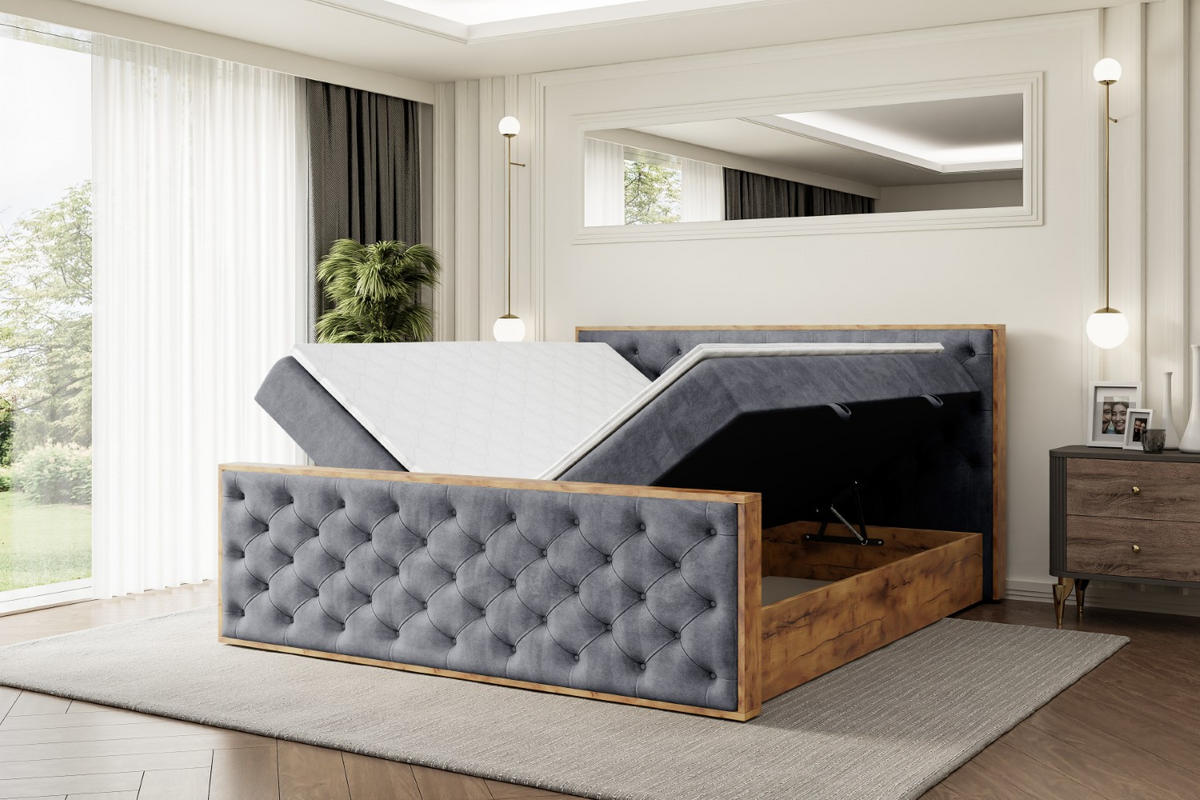 BOXBETT mit Matratze H4 und Lattenrost - LOLLI3-Z - 160x200 - Dunkelgrau Casablanca - Dunkelgrau, Holzwerkstoff (160/200cm) - ALTDECOR
