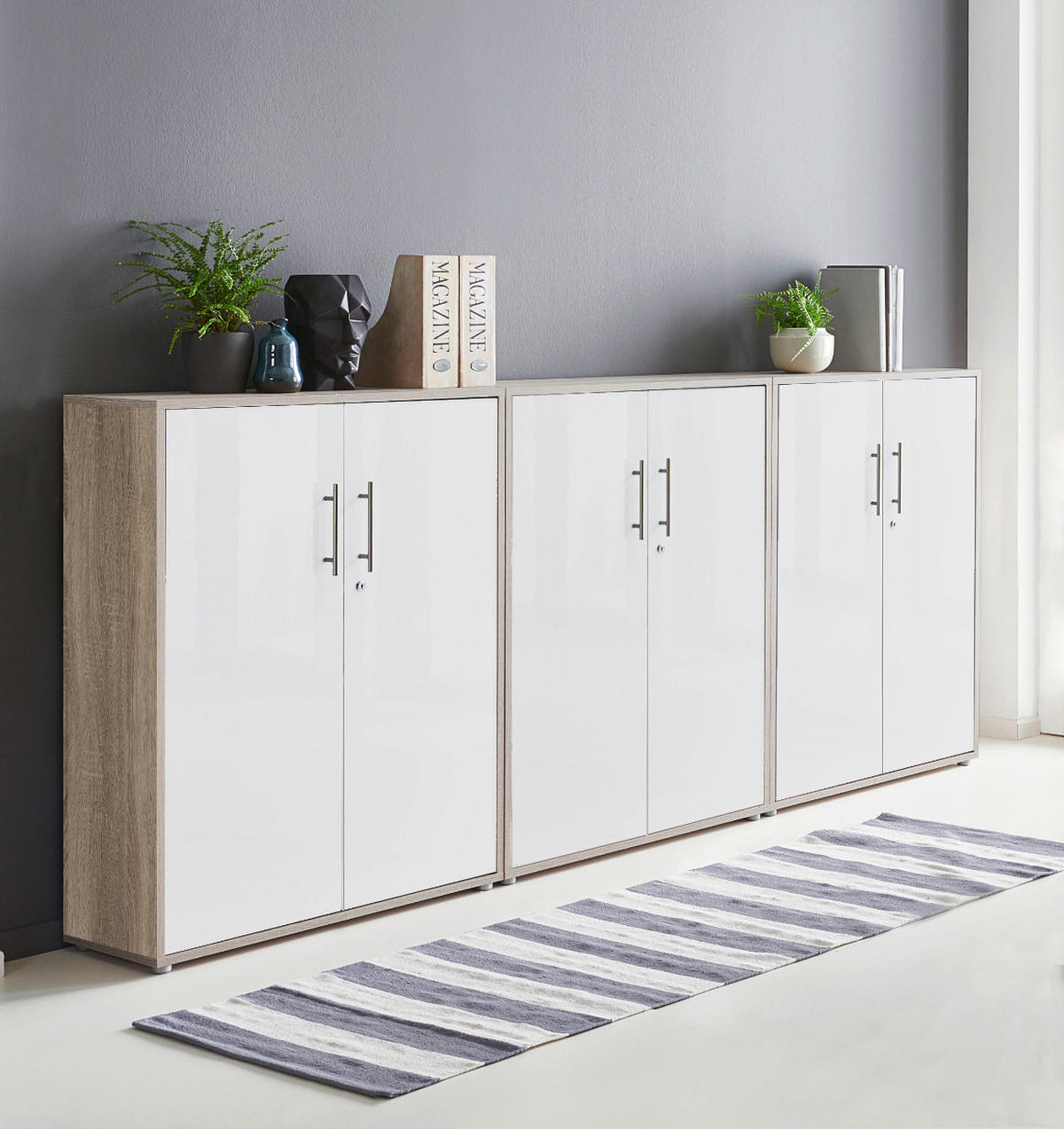 BÜROMÖBELSET 3-tlg. Sonoma Eiche / weiß matt - Eichefarben/Weiß, Holz (253.2/113.6/33cm)