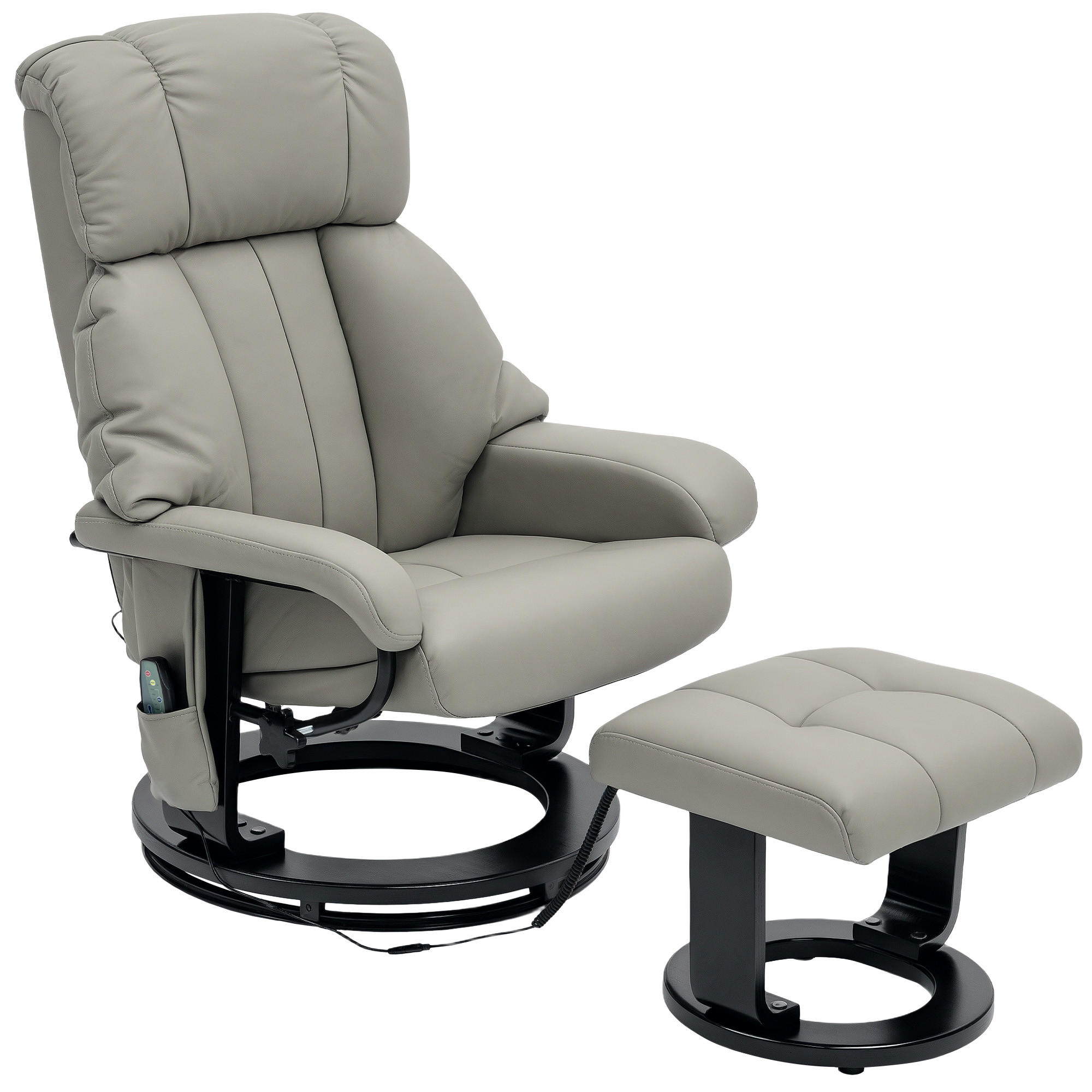 RELAXSESSEL mit Fußhocker, Massagesessel mit Liegefunktion Fernbedienung Grau - Schwarz/Grau, Kunststoff/Metall (80/102/76cm) - HOMCOM