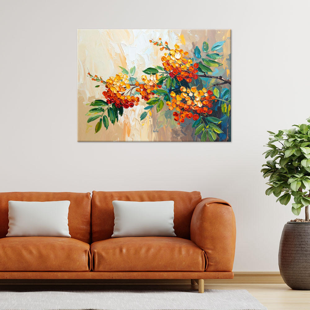 LEINWANDBILD Eberesche Pflanzen auf beigem Hintergrund 120x80cm - Beige, Textil (120/80cm) - Feeby