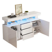 SIDEBOARD 140/35/80 cm in Weiß Hochglanz mit 3 Schubladen & LED-Beleuchtung - Weiß, Holzwerkstoff (140/80/35cm) - BEAOK