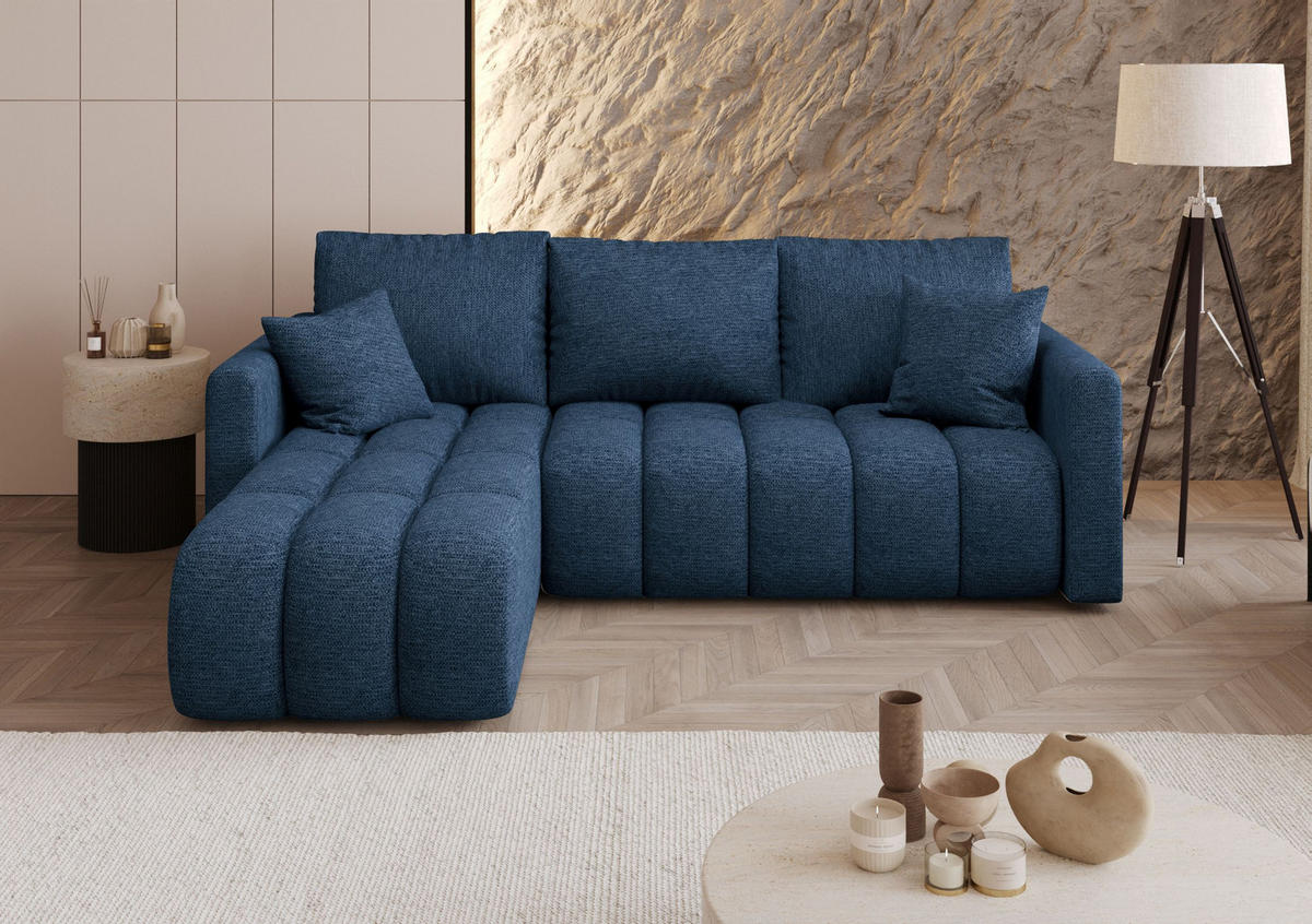 ECKSOFA GARDA links dunkelblau Strickstoff Aragon 79 - Schlaffunktion, Bettkasten - Dunkelblau, Textil (230/150cm) - Cornero