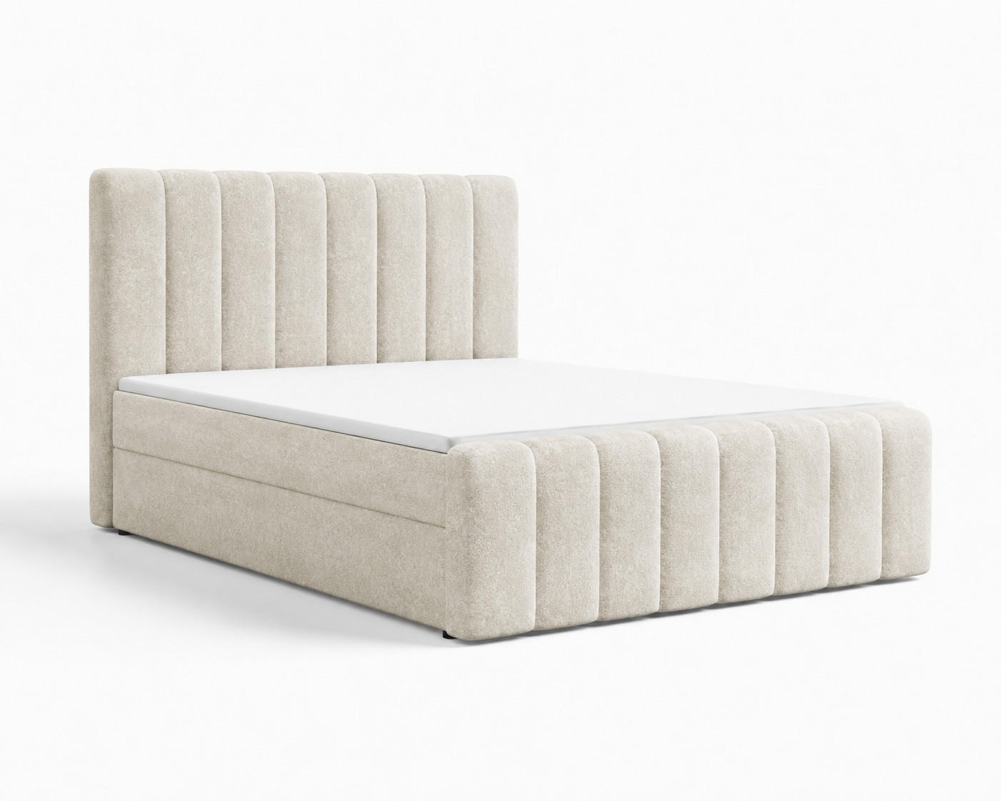 BOXBETT 01 BIS 140 x 200 cm - Vibe - Modernes Polsterbett mit Bettkasten inkl. PU-Schaum-Topper und Federmechanismus - Beige, Holz (140/200cm) - ROYAL24_MARKT