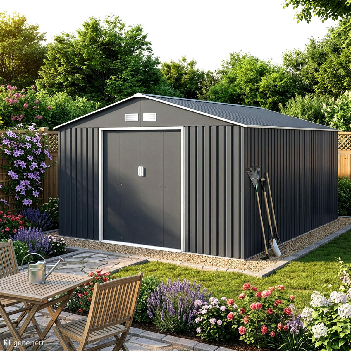 GERÄTEHAUS mit Bodenrahmen Metall S400 Grau - Grau, Metall (341/201/137cm) - HATTORO