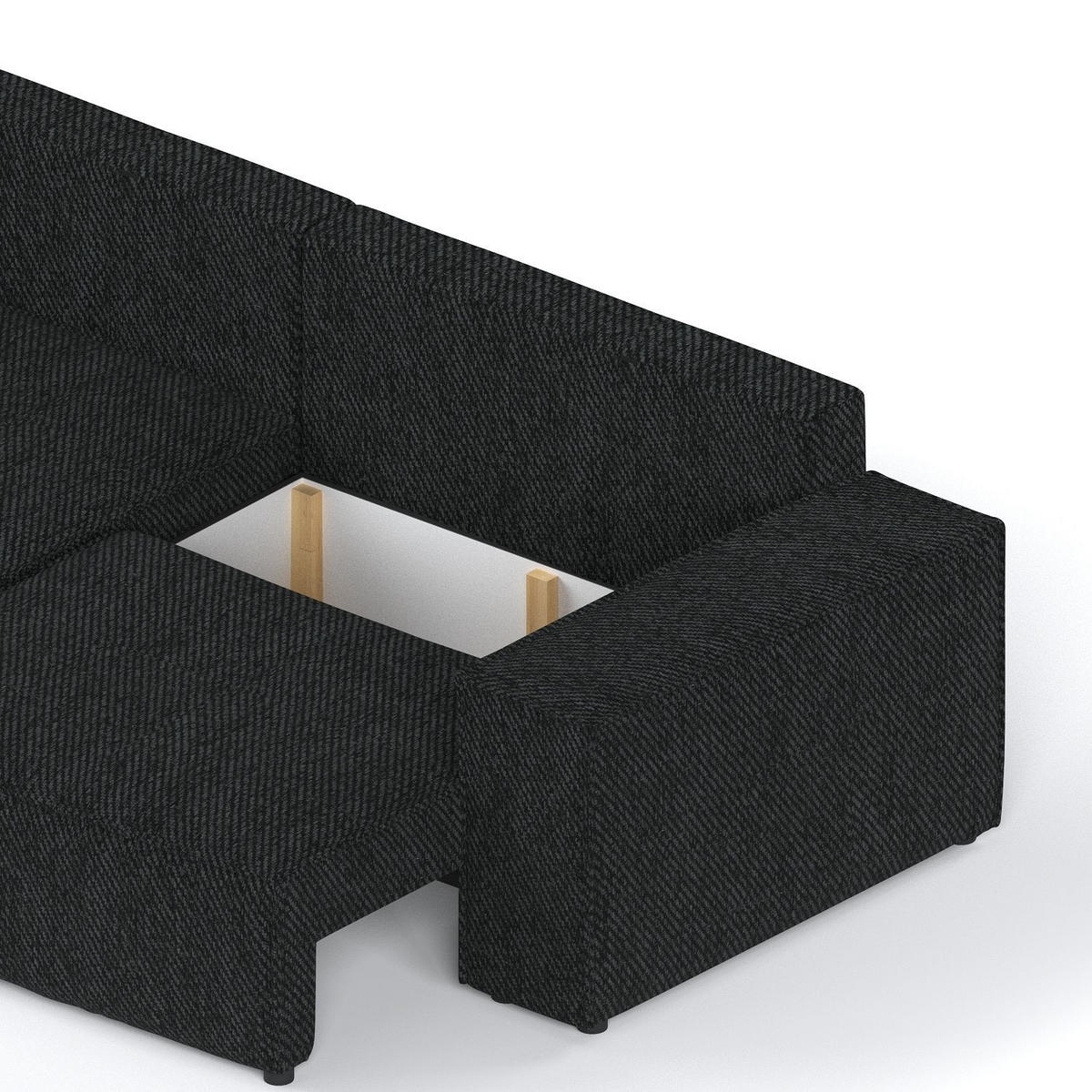 ECKSOFA SENSO mit Schlaffunktion Schwarz im Neve Stoff - Schwarz, Holz/Holzwerkstoff (255/148cm) - AltaBeds