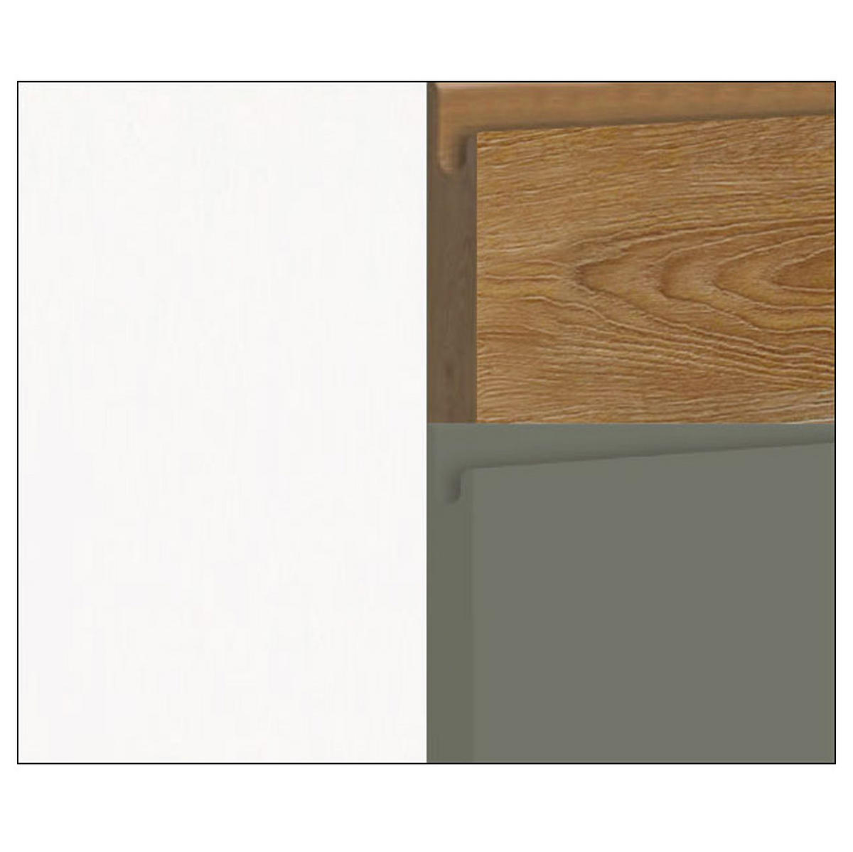 WINKELKÜCHE AVELLINO reed green / Pembroke / weiß 10-teilig mit Arbeitsplatte - Weiß/Grün, Holzwerkstoff (302/243/232cm) - Feldmann-Wohnen