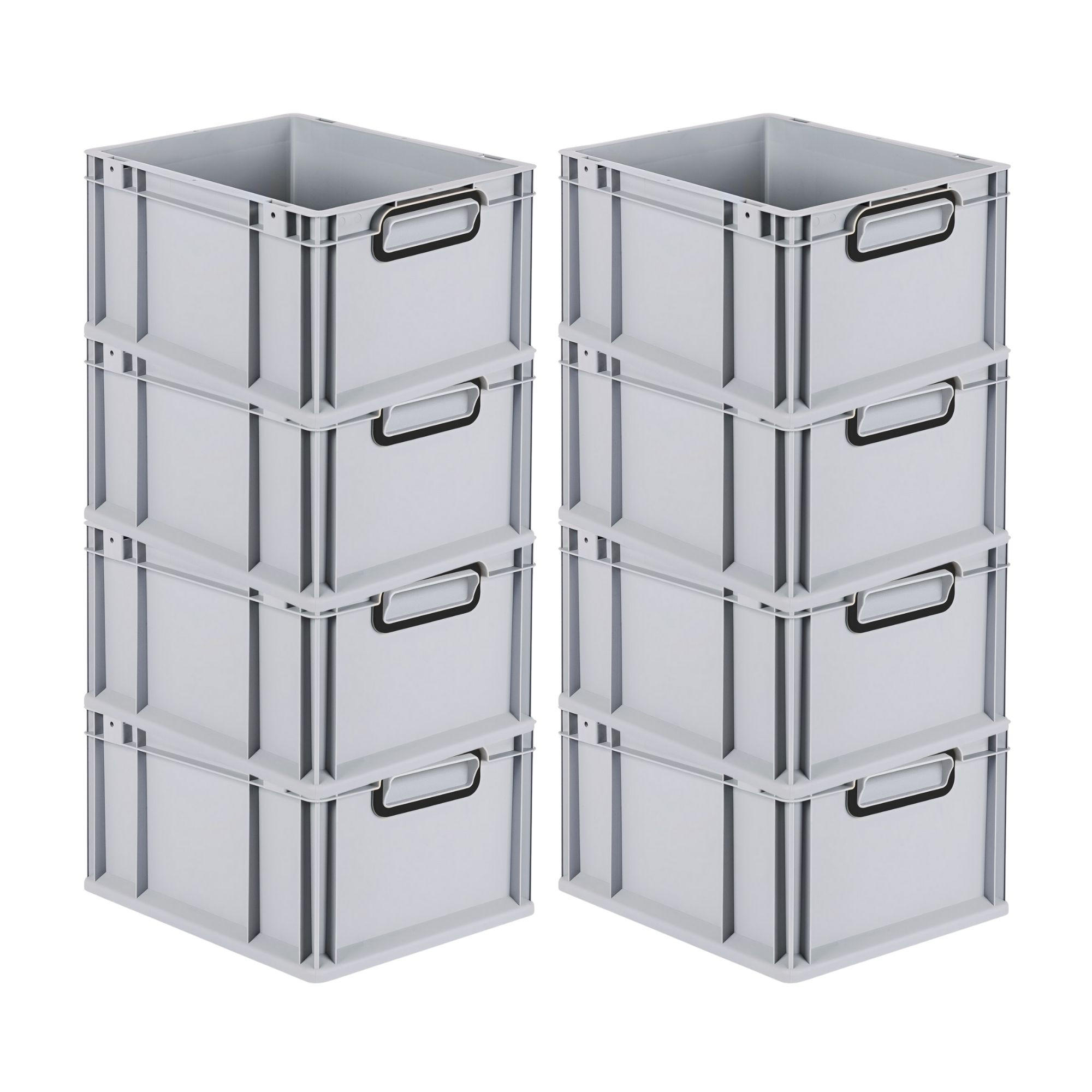 EUROBOX 8x NextGen Color 22x30x40 cm 20 Liter Griffe schwarz zu, Grau - Schwarz/Grau, Kunststoff (30/22/40cm) - PROREGAL