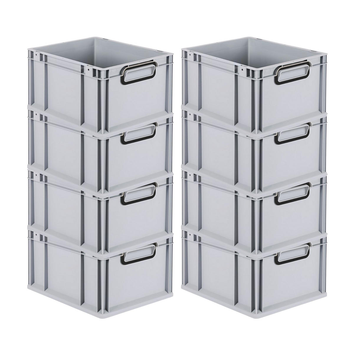 EUROBOX 8x NextGen Color 22x30x40 cm 20 Liter Griffe schwarz zu, Grau - Schwarz/Grau, Kunststoff (30/22/40cm) - PROREGAL
