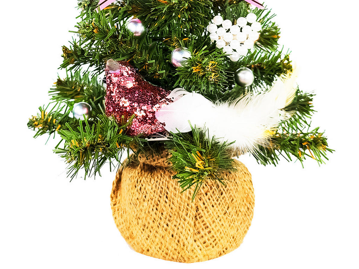 WEIHNACHTSBAUM künstlicher 25 cm, TINY 2, mit 13-teiligem Weihnachtsbaumschmuck, inkl. Metallständer und Aufbewahrungsbox - Pink/Silberfarben, Kunststoff/Stein (18/25cm) - LAALU