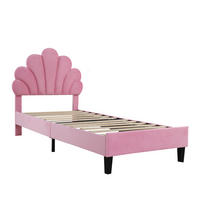 KINDEREINZELBETT 90×200 cm aus Samt-Stoff mit Lattenrost und blumenverziertem Kopfteil, rosa - Rosa, Textil (90/200cm) - Luhomfu