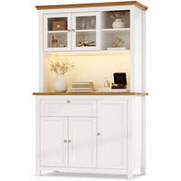 KÜCHENSCHRANK in Weiß Buffetschrank mit LED-Beleuchtung und verstellbaren Ablagen für Küche, B104/T40/H180 cm - Transparent/Weiß, Glas/Holzwerkstoff (104/180/40cm) - STILVORA