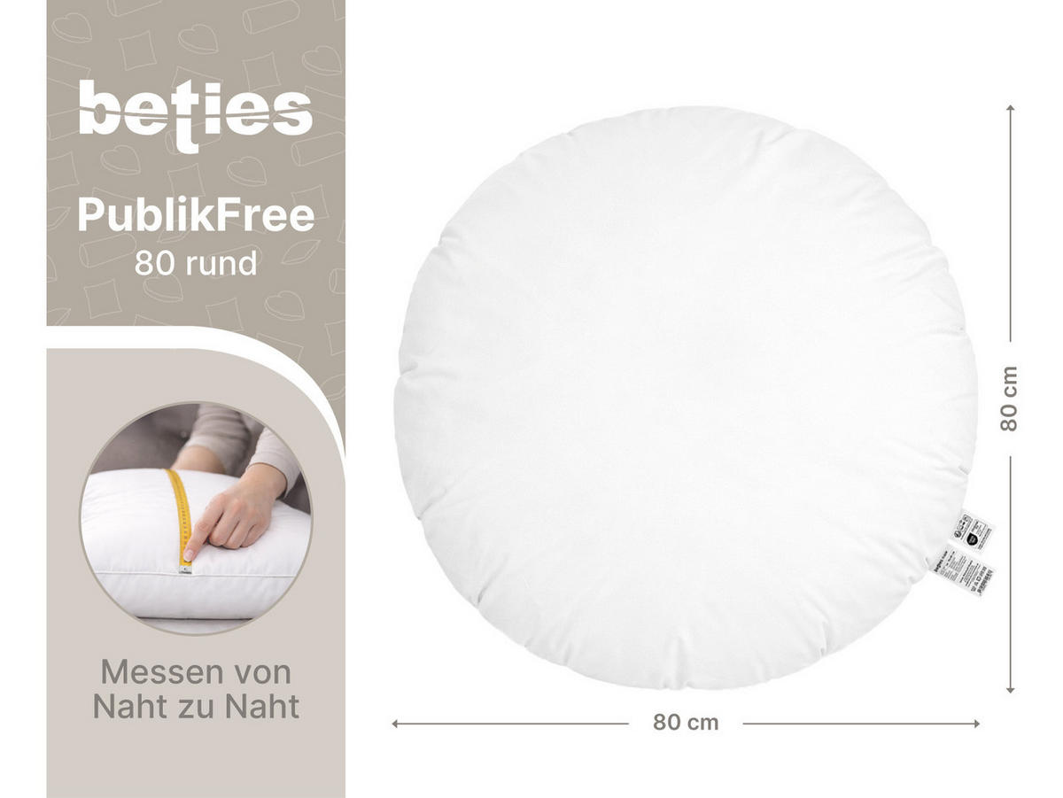 KISSENFÜLLUNG Rund PublikFree Faserbällchen 80 cm Ø - Weiß, Naturmaterialien/Kunststoff (80/80cm) - beties Heimtextil