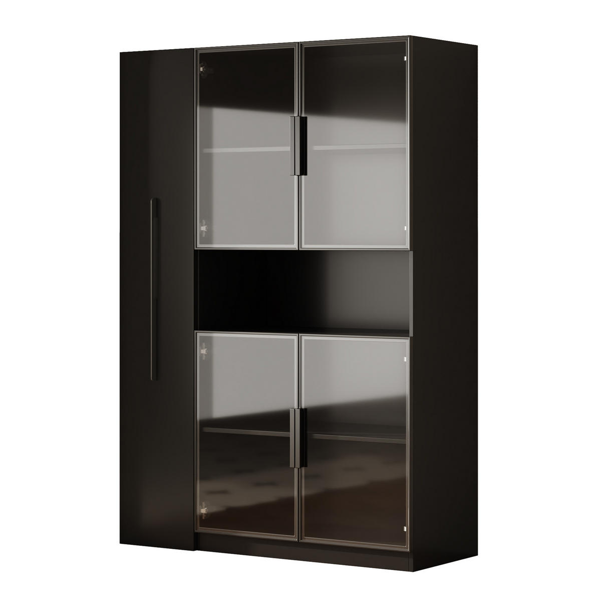 VITRINE 110/35/160 cm aus MDF mit LED-Beleuchtung und ausziehbaren Seitenregalen Schwarz - Schwarz, Holzwerkstoff (110/160/35cm) - Modenvie