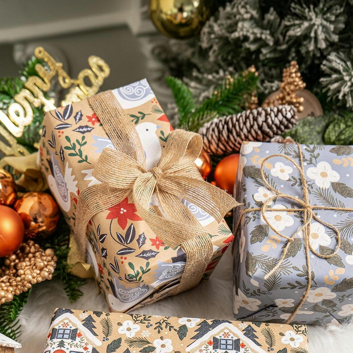 GESCHENKPAPIER 4 Rollen 43,5 x 305 cm Kraftpapier Weihnachtsmotive - Multicolor, Papier (4/44/15cm)