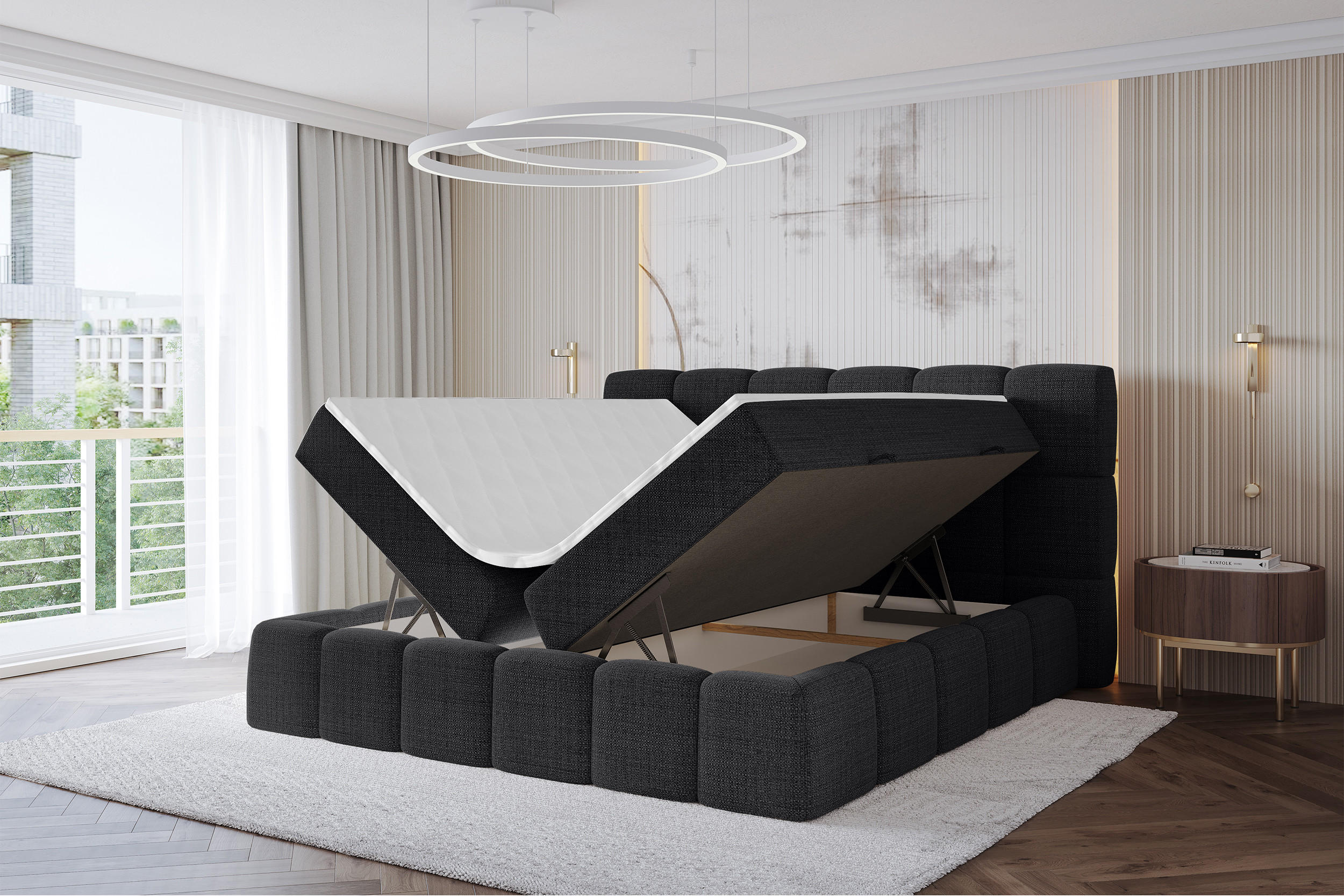 Thumbnail - Altdecor Boxbett, Schwarz, Holzwerkstoff, H3, Höhe ca. 20 cm, 140x200 cm, Schlafzimmer, Betten, Boxspringbetten