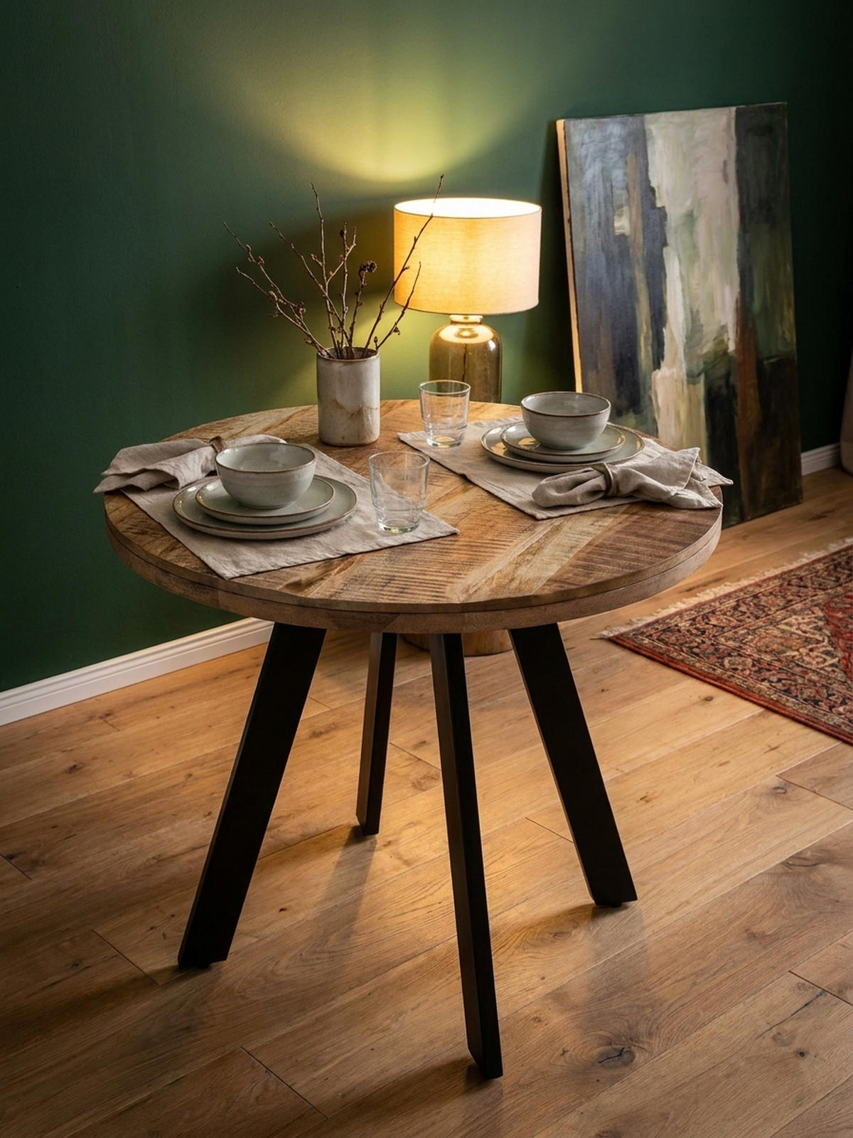 ESSZIMMERTISCH – Rund Mango Massivholz 80x80x75 cm Metallbeine Modern - Schwarz/Braun, Holz/Metall (80/80/75cm) - KADIMA DESIGN