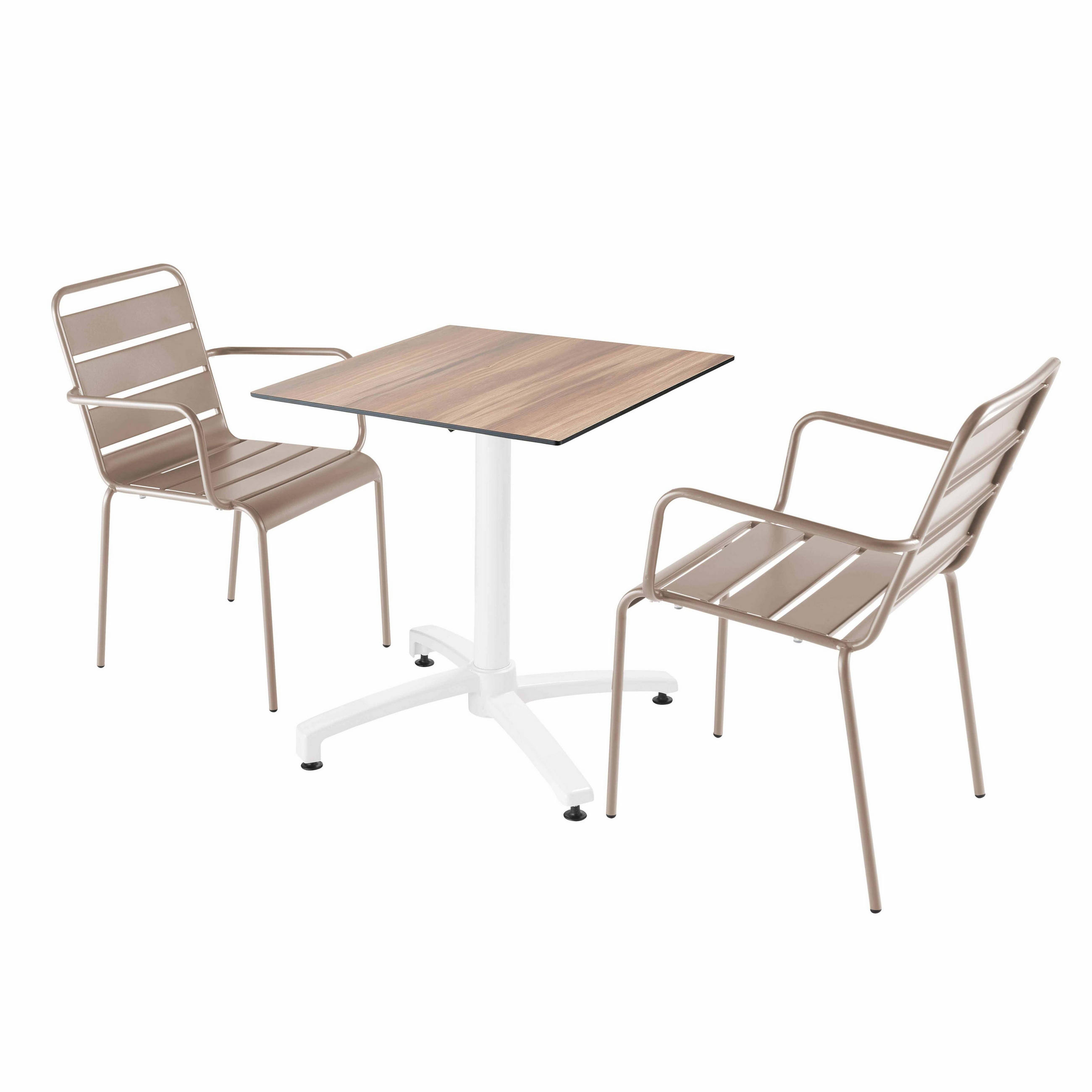GARTENSET 3-tlg., Taupe/Eiche dunkel - Taupe/Eichefarben, Metall - Oviala