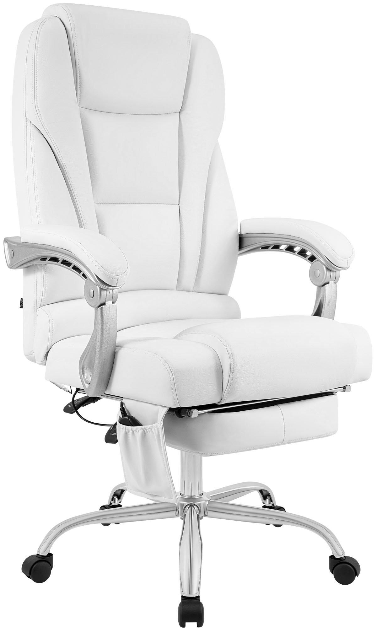 CHEFSESSEL Echtleder Weiß - Chromfarben/Weiß, Leder/Metall (69/118/64cm) - CLP