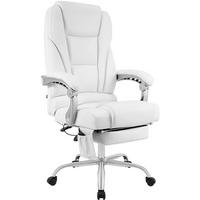 CHEFSESSEL Echtleder Weiß - Chromfarben/Weiß, Leder/Metall (69/118/64cm) - CLP