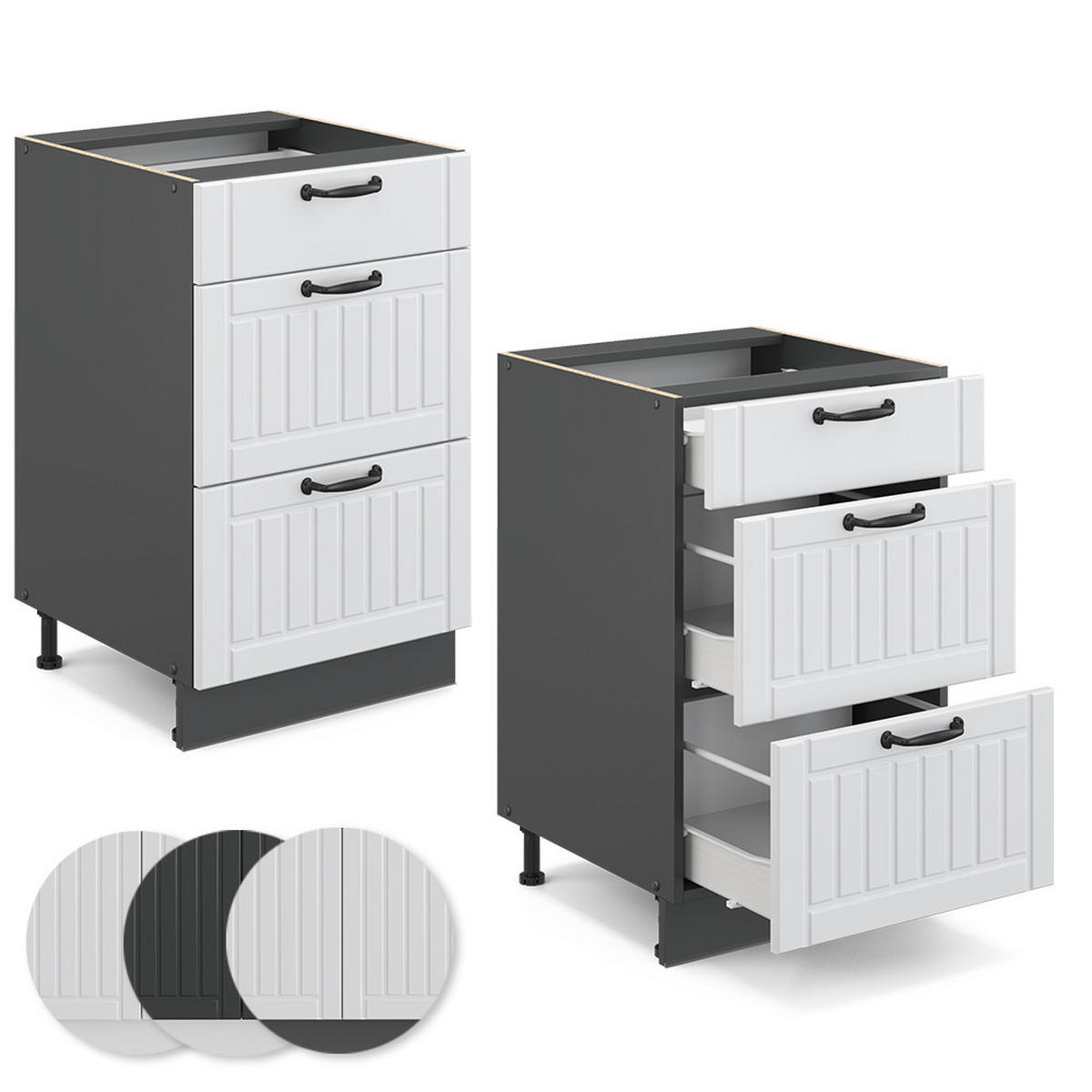 SCHUBLADENSCHRANK Fame-Line Weiß Landhaus 50 cm ohne AP - Anthrazit/Weiß, Holzwerkstoff (50/82/51.6cm) - Vicco