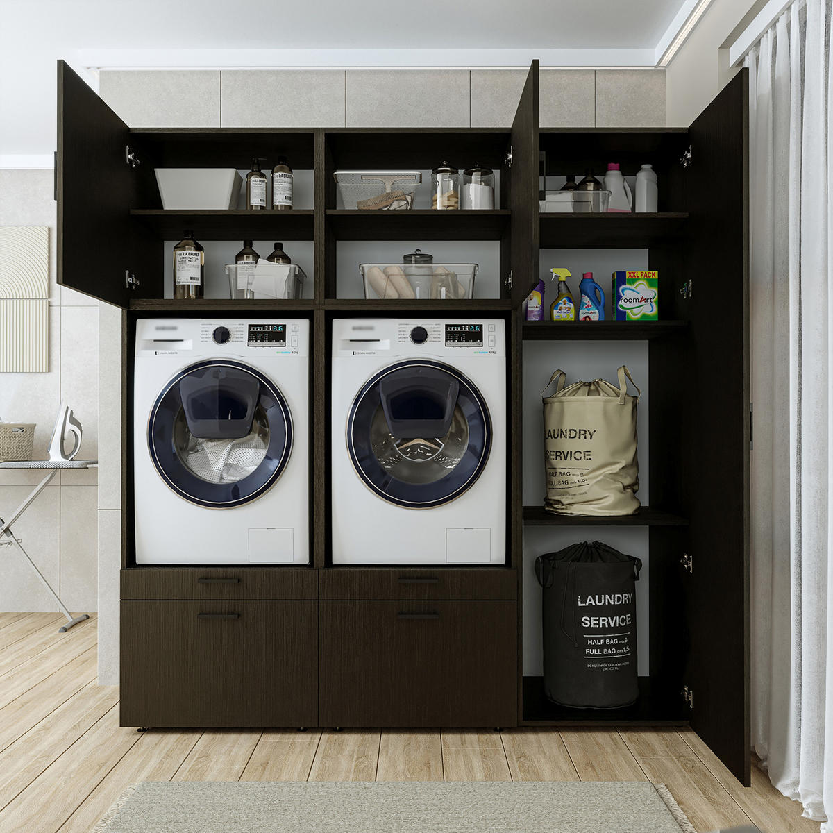 WASCHMASCHINENSCHRANK Serie 2 194cm Breit, 205cm Hoch - Schwarz, Holzwerkstoff (194/205/67cm)