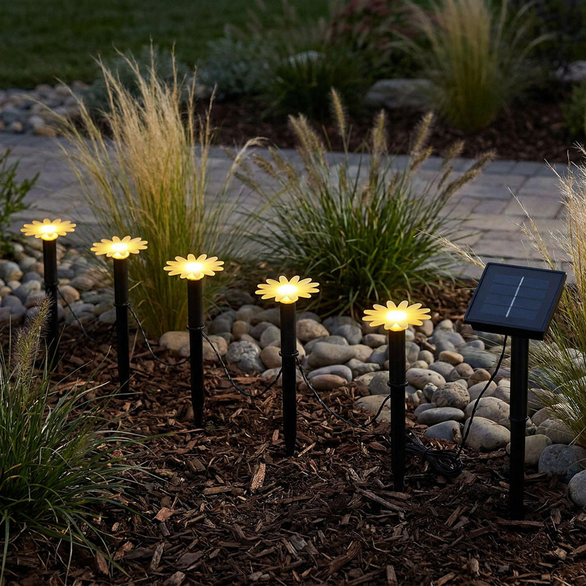 SOLAR-LICHTERKETTE LED Kunststoff Schwarz Blumenform 2er Set - Schwarz, Kunststoff (220/4.8/17.5cm) - Globo Lighting