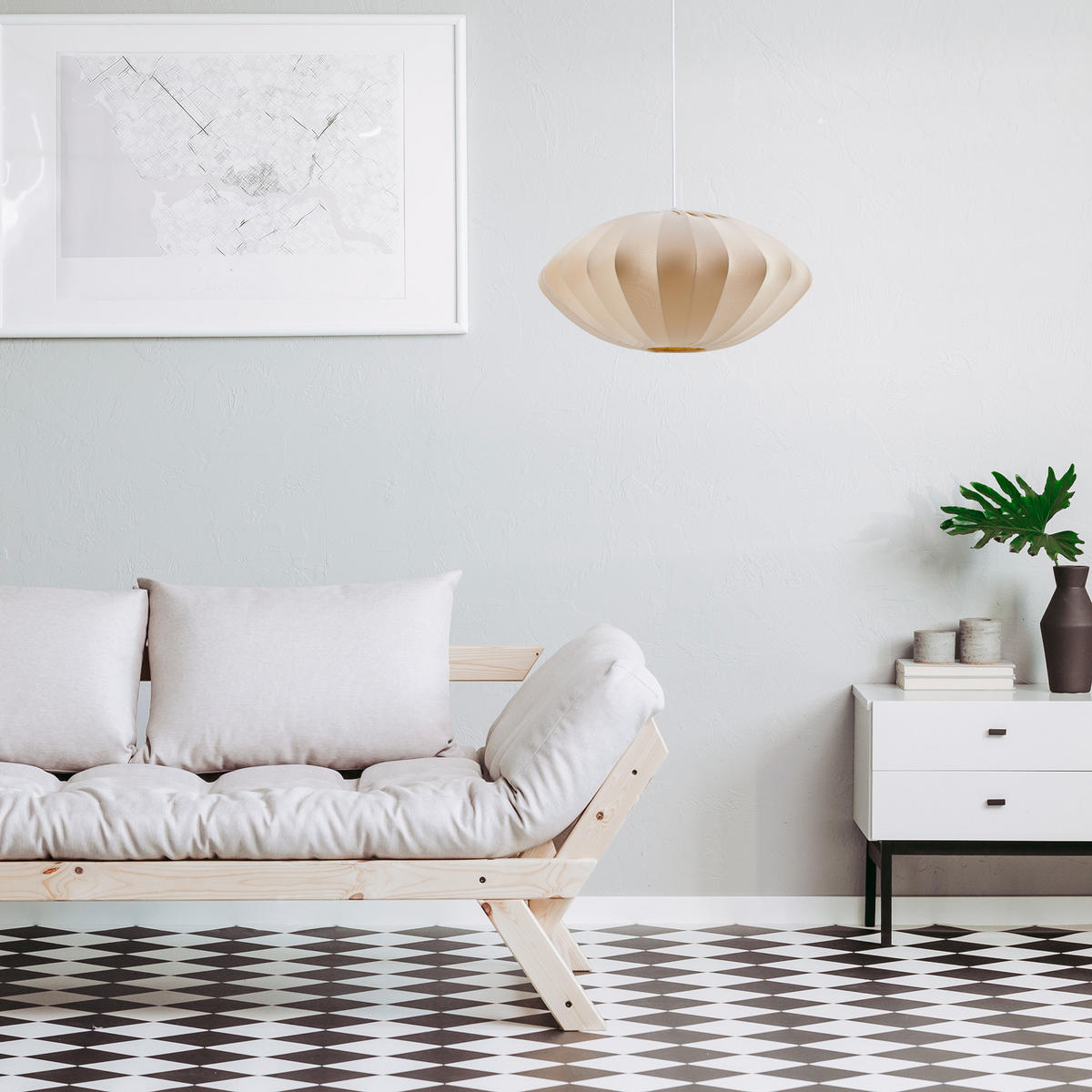 PENDELLEUCHTE Hugo Pd1 Bella - Beige/Weiß, Metall (50/50/25cm) - Paco Home