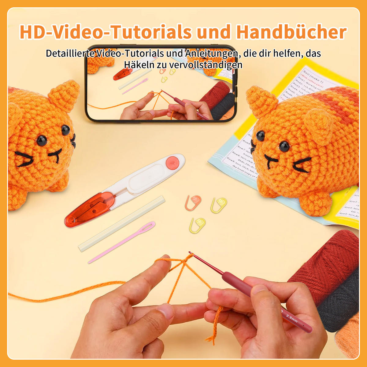 KOMPLET za kvačkanje živali (5 kosov), amigurumi za začetnike z video navodili - modra, tekstil (1/1/1cm)
