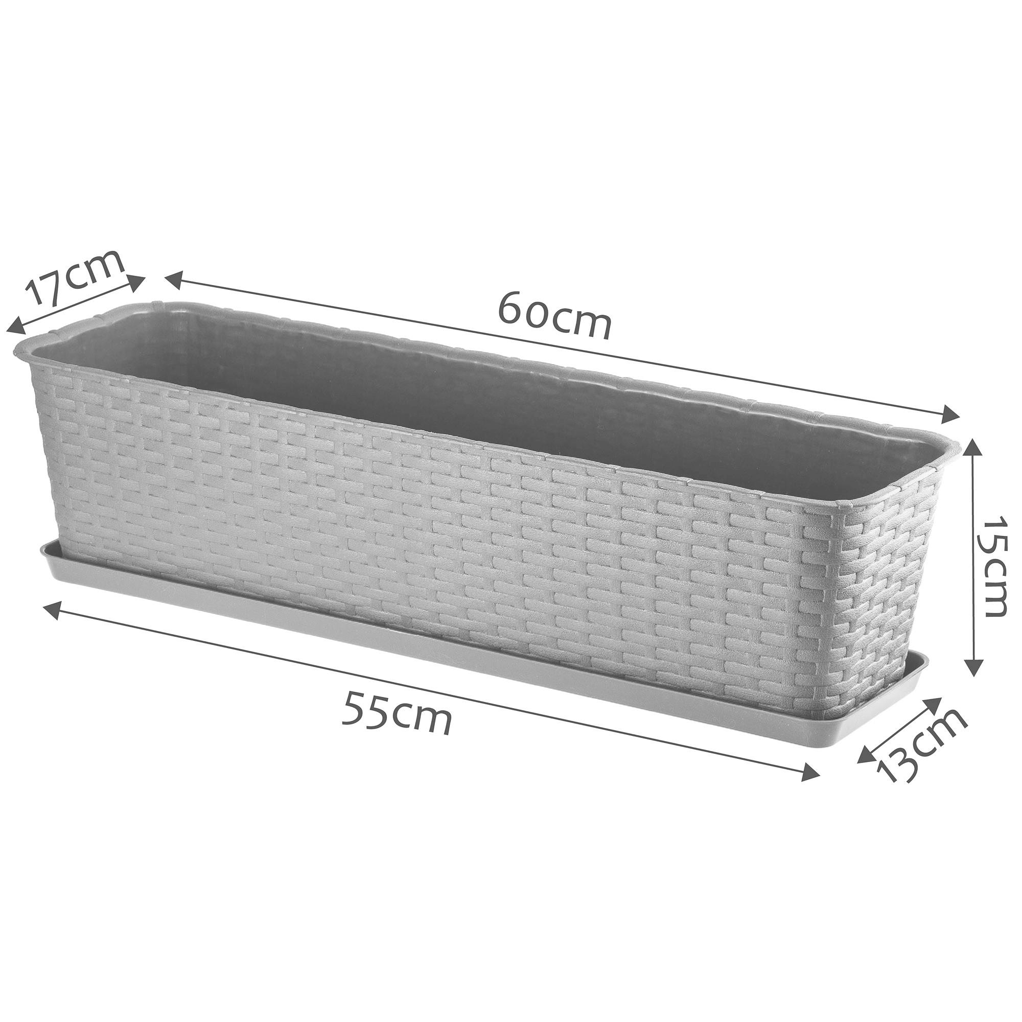BALKONKASTEN mit Untersetzer 60 cm, Grau - Grau, Kunststoff (17/60cm) - KADAX