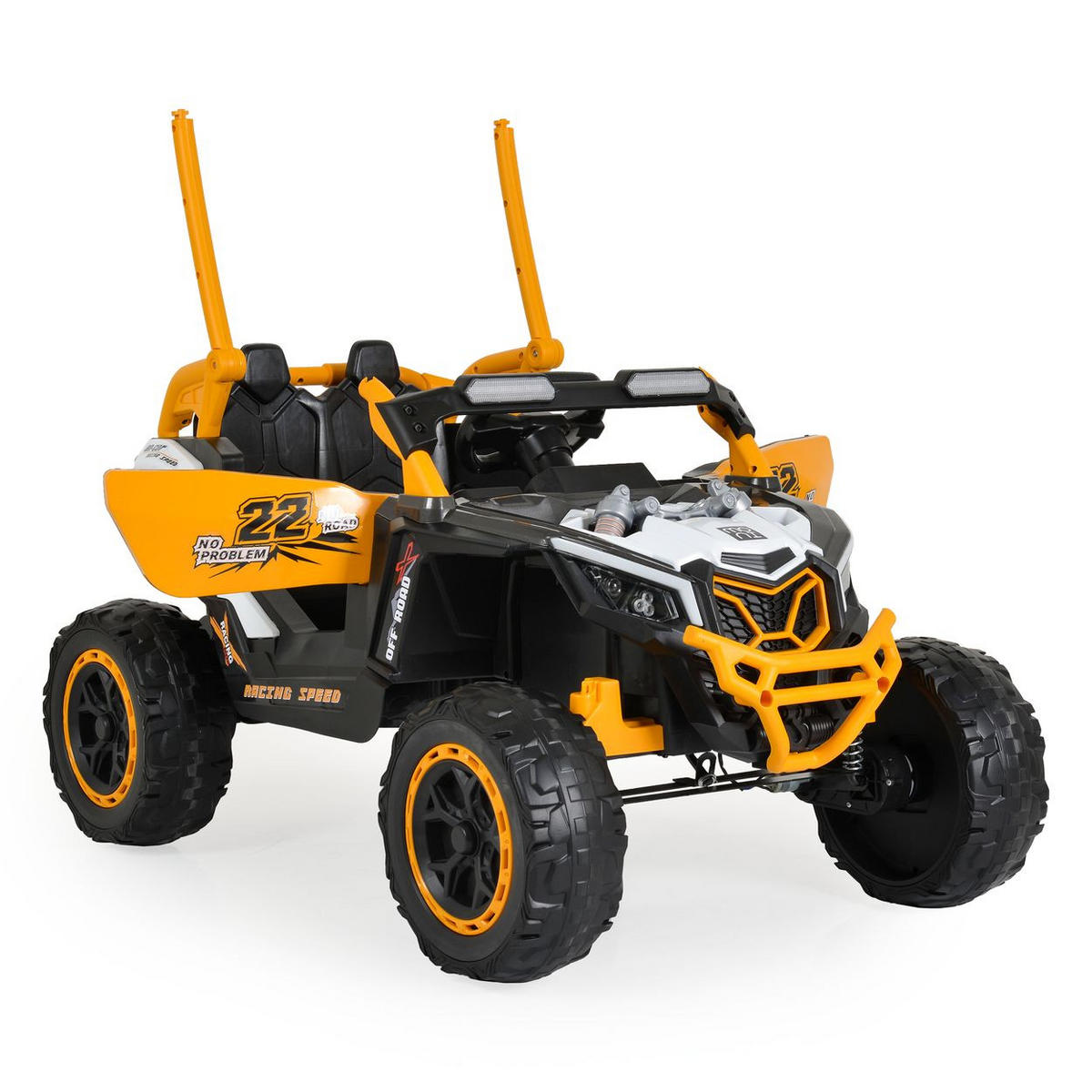 KINDERELEKTROAUTO Jeep Kansas orange weiß EVA-Reifen, Fernbedienung, Musik, Gurt - Orange, Kunststoff (115/62/72cm) - Moni