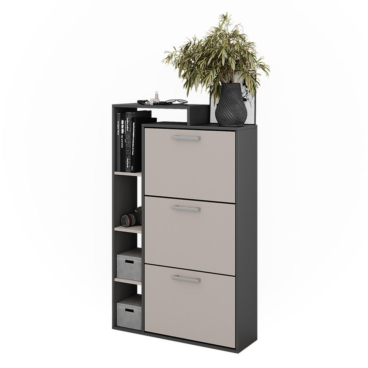 SCHUHKIPPER Orlando Anthrazit/Greige 80 x 128.3 cm mit 3 Fächern - Greige/Anthrazit, Holzwerkstoff (80/128.3/24.2cm) - Vicco