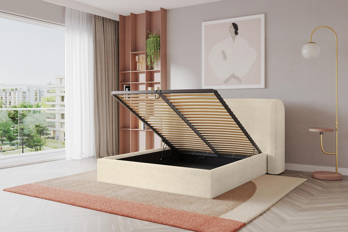POLSTERBETT mit Bettkasten und Lattenrost, Boxbett ohne Matratze - ESTI 160x200 Beige - Beige, Holzwerkstoff/Textil (160/200cm) - ALTDECOR