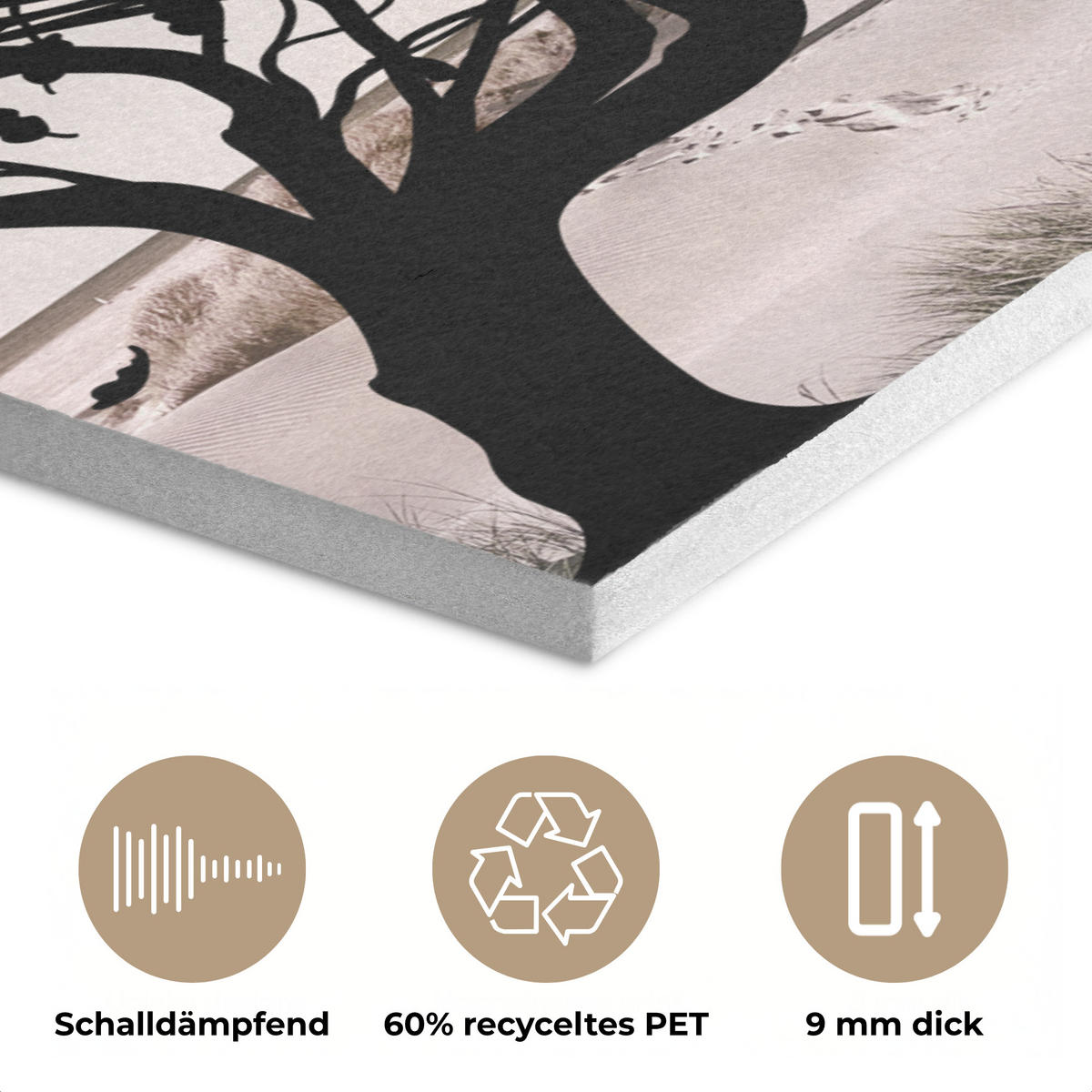 AKUSTIKPANEEL Strand - Meer - Menschen - Baum - Moderne Kunst 60x80 cm - Hellgrau, Textil (60/0.9/80cm) - MuchoWow