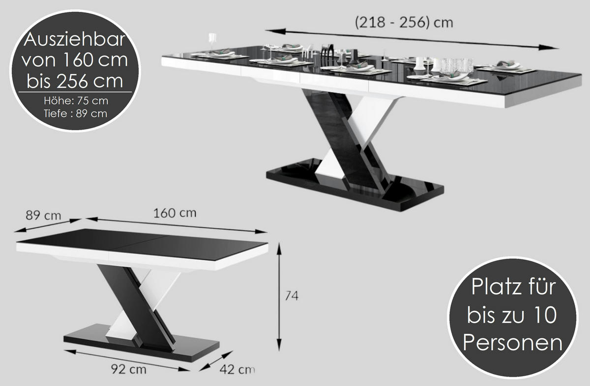 ESSTISCH Rechteckig Beton Weiß Hochglanz 120/89/75 cm - Weiß Hochglanz/Hellgrau, Holzwerkstoff (89/160/75cm) - designimpex