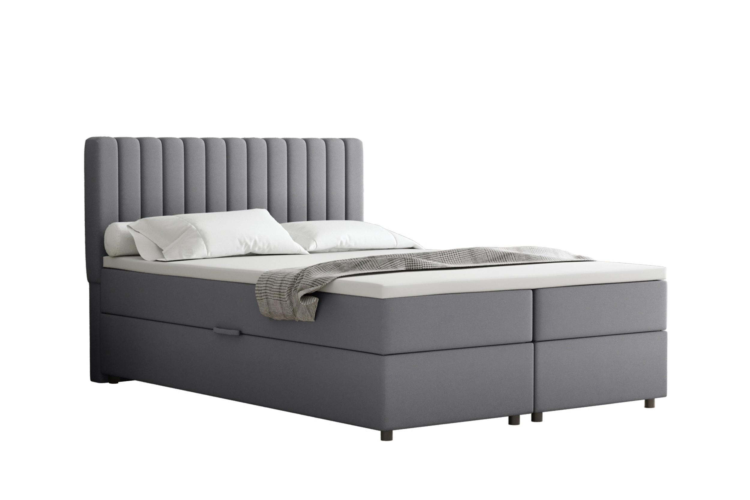 BOXBETT Everest grau 140 x 200 cm Doppelbett mit hochwertiger Bonell-Matratze und Topper - Grau, Holz (140/200cm) - Panda Möbel