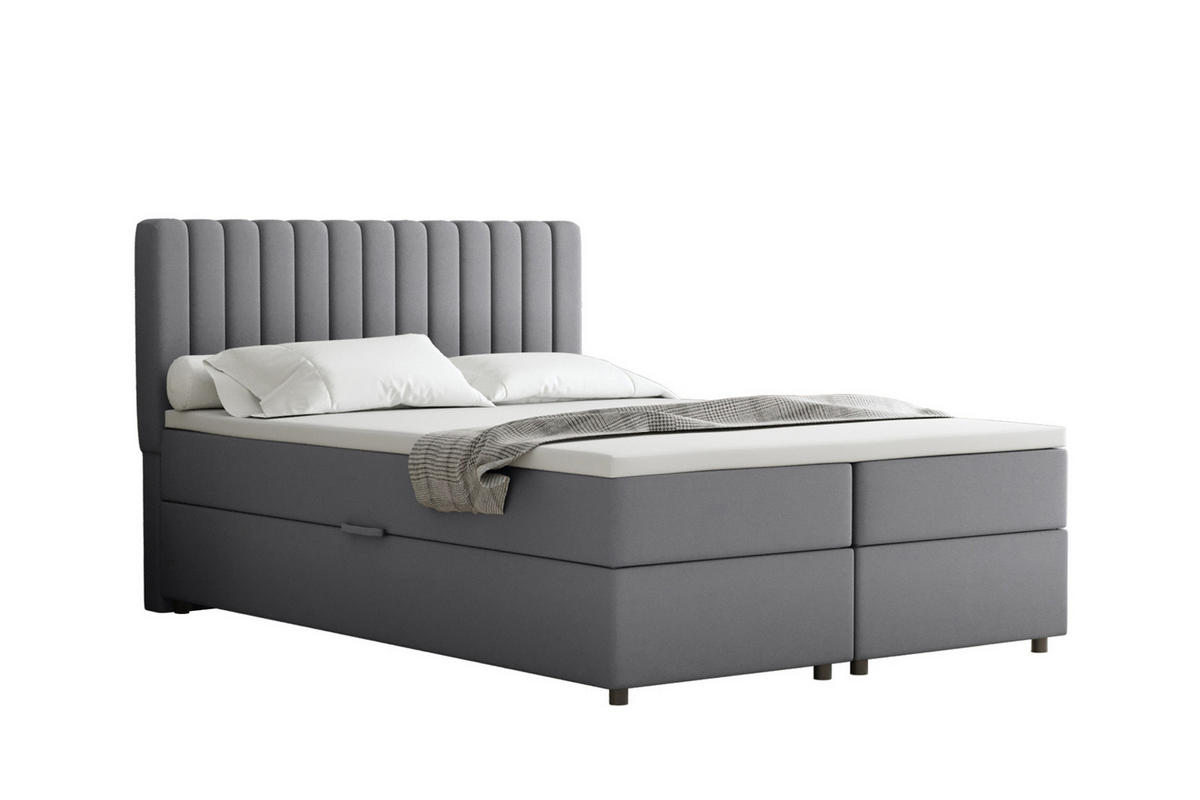 BOXBETT Everest grau 140 x 200 cm Doppelbett mit hochwertiger Bonell-Matratze und Topper - Grau, Holz (140/200cm) - Panda Möbel