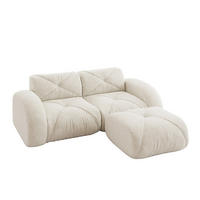 2-SITZER-MODULSOFA aus Chenille Hellbeige mit Hocker, rahmenlosem Design und 32D-Hochdichteschaum - Weiß, Textil (204/76/171cm) - Modfu