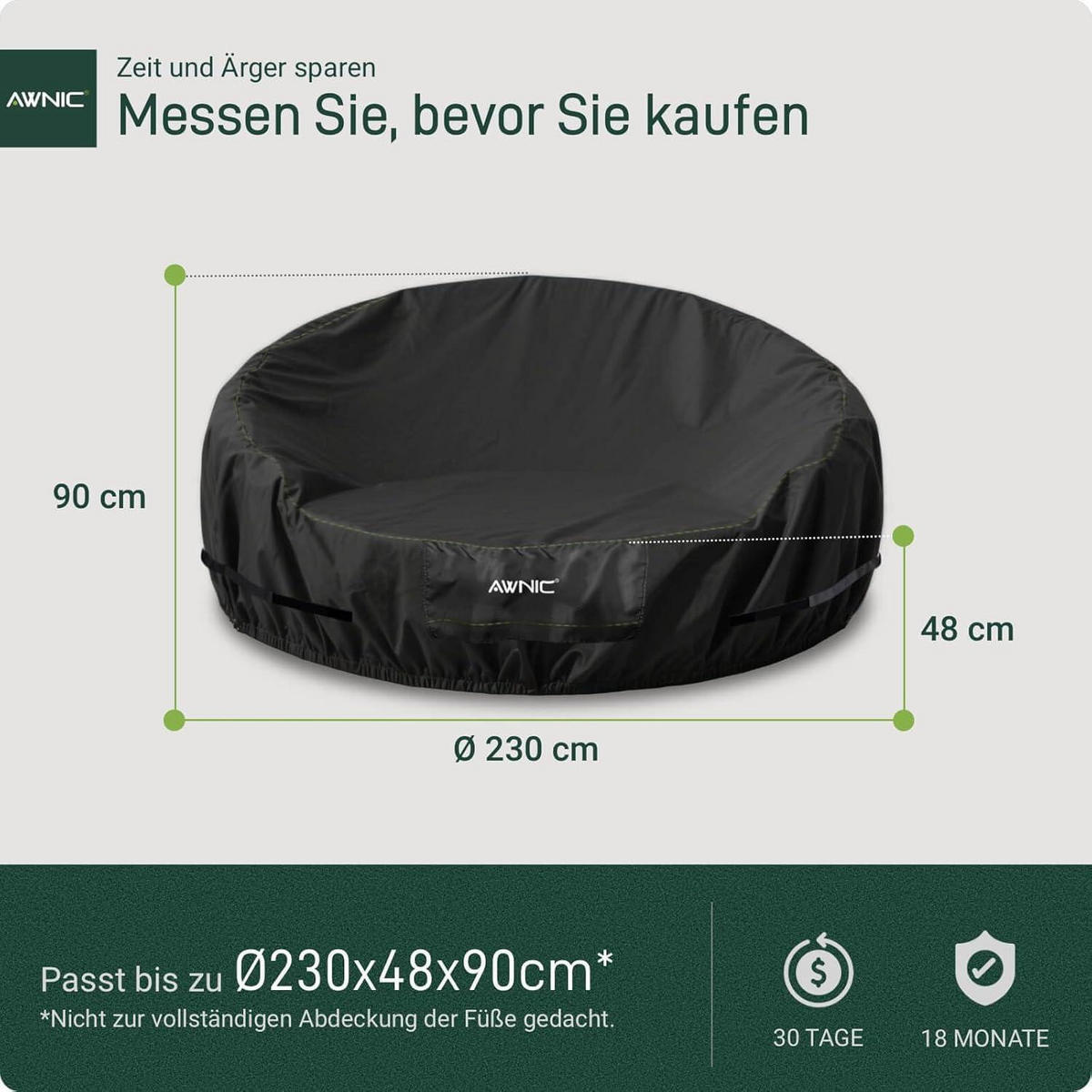 ABDECKUNG Sonneninsel Wasserdicht Ø230x90/48cm - Schwarz, Textil (230/90/230cm)