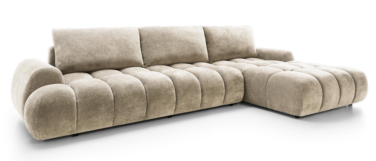 ECKSOFA 340 cm Valerio II, Schlaffunktion, Bettkasten, Rechts, Beige - Beige, Holz (177/340cm) - Emporius