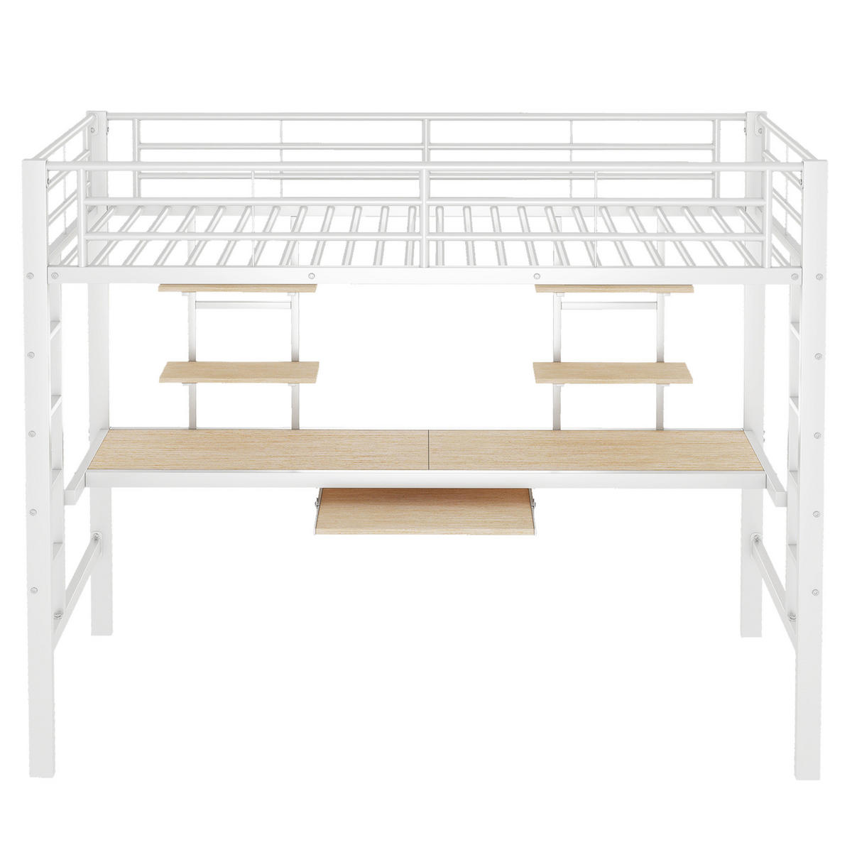 HOCHBETT aus Metall 90x200 cm Weiß mit Schreibtisch, 2 Regalen und Leiter, platzsparend - Weiß, Metall (90/200cm) - Modfu