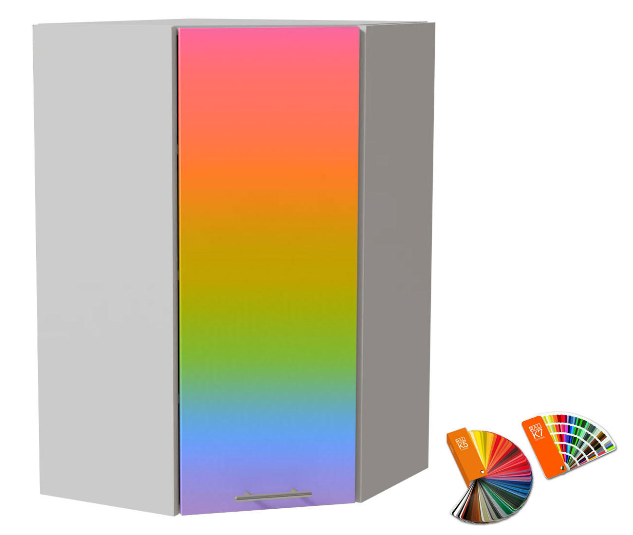 ECKHÄNGESCHRANK Brerra RAL Wunschfarbe (K5/K7) / Weiß Matt 60 / 60 / 96cm - Multicolor/Weiß, Holz/Holzwerkstoff (60/96/60cm) - Feldmann-Wohnen