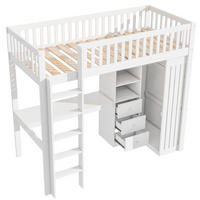 HOCHBETT 90/200 cm DE-04817, mit Schreibtisch, Kleiderschrank und 3 Schubladen in Weiß - Weiß, Holz/Holzwerkstoff (90/200cm) - ComfortXL