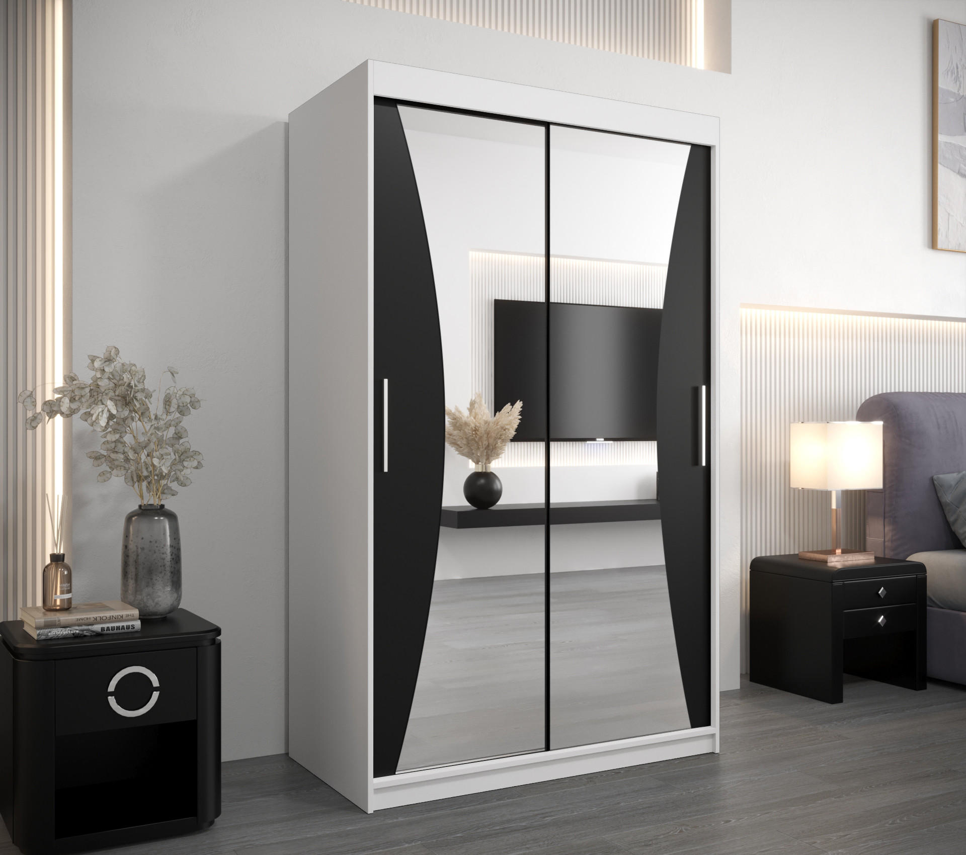 SCHWEBETÜRENSCHRANK 200/120/62 2-türig - Silberfarben/Schwarz, Holz/Kunststoff (120/200/62cm) - Abiks Möbel